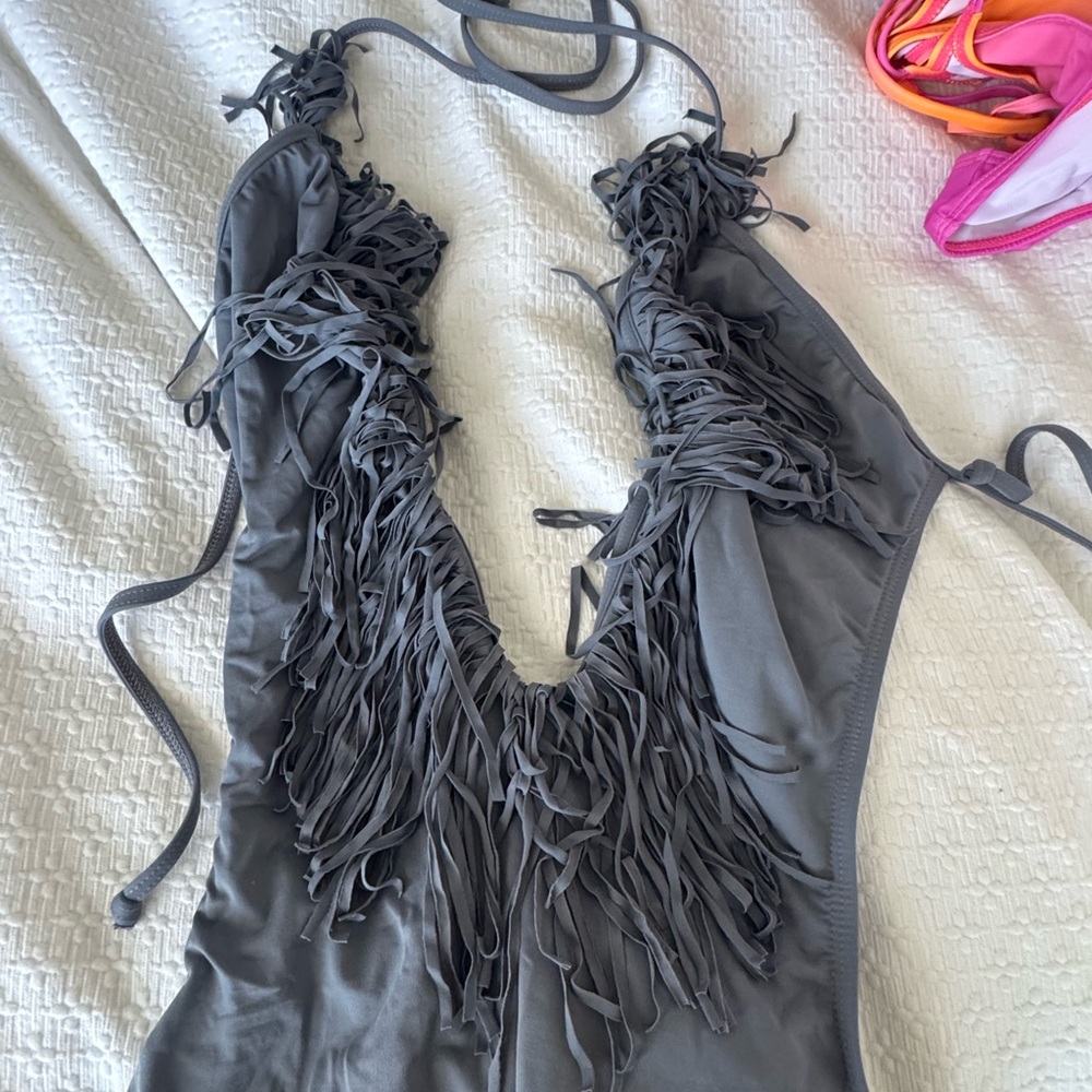 L*Space Charcoal Fringe Kids One Piece